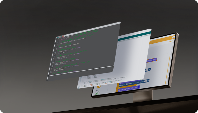 miniHexa支持Arduino、Scratch、Python三种编程方式